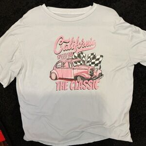 Kids White T‑Shirt with Pink Retro Car Graphic